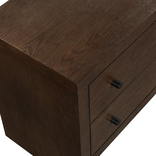 Image of SAFAVIEH Couture - Frederick Nightstand - Dark Walnut Nightstand with 2 Drawers - Fully Assembled Modern Bedroom Storage, 30 inch W x 17 inch D x 25 inch H (SFV2229A)