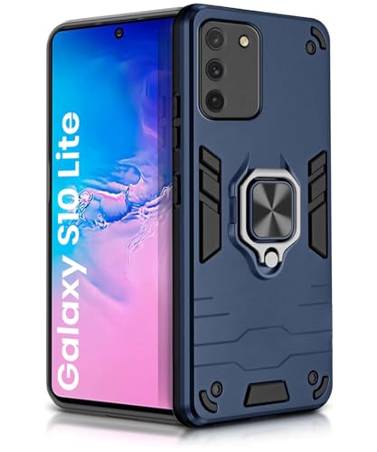 Image of WOW IMAGINE Shock Proof Back Case Mobile Cover for Samsung Galaxy S10 Lite | Back Cover Case (Tough Armor | Hybrid PC + TPU | Ring Holder & in-Built Kickstand | Blue)