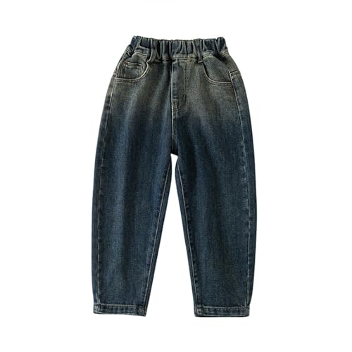 Boys Baggy Straight Jeans Floor Length Loose Elastic Waist Denim Pants Kids Fall Washed Wide Leg Casual Trouses