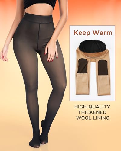ATHVOTAR Fleece Lined Winter Tights Women - Thermal Warm Opaque Pantyhose Thick Sheer Leggings3
