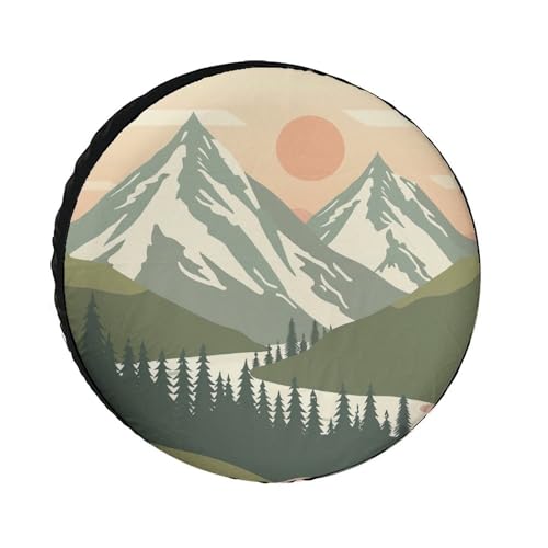 Image of Camping Spare Tire Cover Mountain Adventure Polyester Universal Spare Wheel Tire Cover Wheel Covers Mountain Forest Tire Cover for Camper Trailer Truck SUV Universal 15 Inch