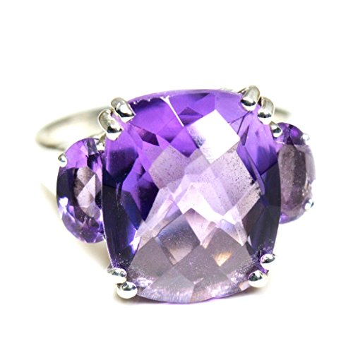 Bague améthyste naturelle en argent sterling 925 avec une coupe chakra carrée élégante