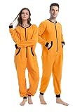dressfan Unisex Pajamas Hooded Solid Color Onesie Thermal Jumpsuit Sportswear Christmas PJS Set Zipp