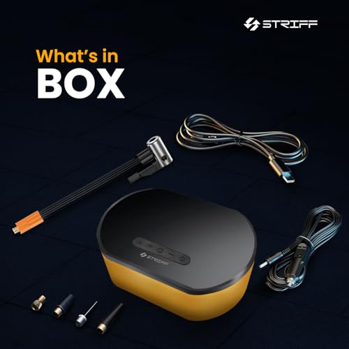 Image of STRIFF AirEdge Tire Inflator Portable with 2-in-1 Rechargeable & Corded Power, 150 PSI Tyre Inflator with Digital Display, Air Pump with LED & Auto ShutOff, Ideal for Car, Bike, Cycle and Ball