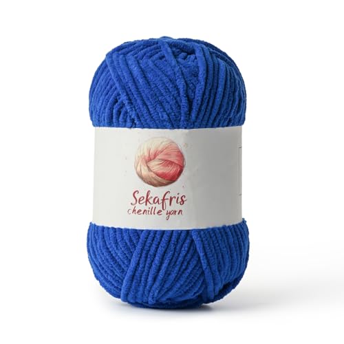 Image of Chenille Yarn for Crocheting, Size 5 Bulky,Sapphire Blue