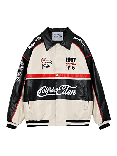 Aelfric Eden Women's Varsity Baseball Jacket Oversize Stitching Color Motorcycle Jacket, 99-apricot