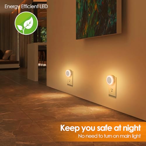 Image of 2-Pack LED Night Lights Plug in Dimmable with Sensor 2200K Amber White | Nightlight Plug Into Wall Adjustable for Adults Bedroom Bathroom Living Room Kitchen