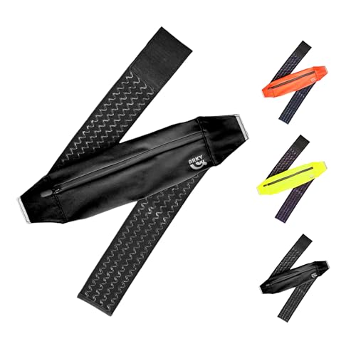 ARKY ランニングポーチ ウエストバッグ 軽量 防水 防汗 揺れ防止 仕切りポケット付き スマホ・鍵・カード対応 ユニセックス ジョギングやアウトドアに (ブラック)