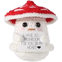 lasuroa Funny Positive Mushroom, 3.35 Inch Cute Crochet Mushroom Creative Knitted Mushroom Doll with Inspirational Card Positive Life Potato Lucky Gift for Plush Birthday Party Decoration