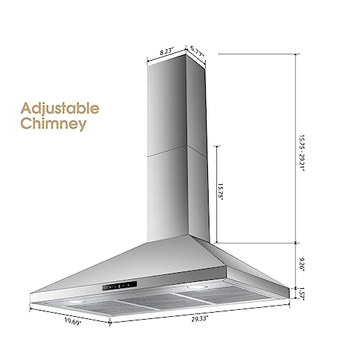 36" Range Hood, Gasland Chef Wall Mount Kitchen Hood With Charcoal Filter,Ducted/Ductless Convertible,350Cfm Ducted Stove Hood,3 Speed Exhaust Hood Fan,Aluminum Mesh Filters, Stainless Steel #TOP3