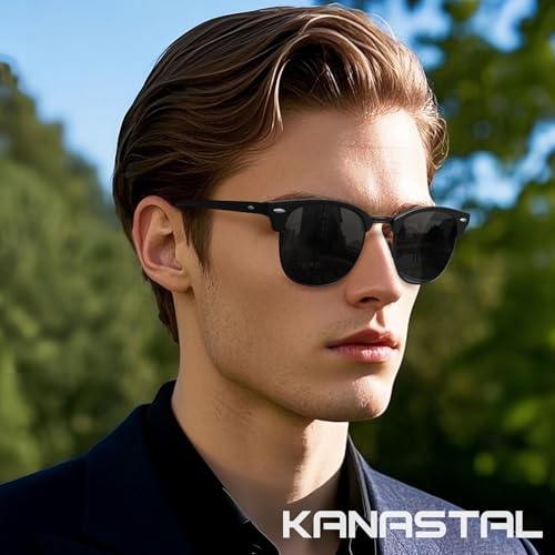 Miniatura 2 de Kanastal Gafas De Sol Negras Mate Hombre Polarizadas Mujer Medio Marco Cuadradas Retro Vintage Metalicas Protección Uv400 - Negro Mate
