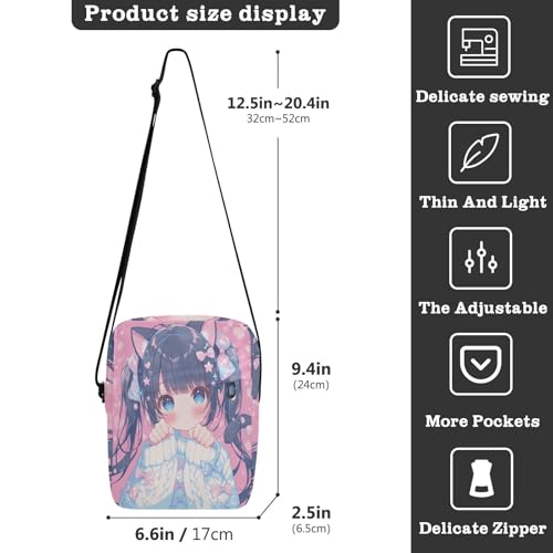 men's messenger bag crossbody bag men Women's Purses Adjustable Strap for work work - Cute Peach Anime3