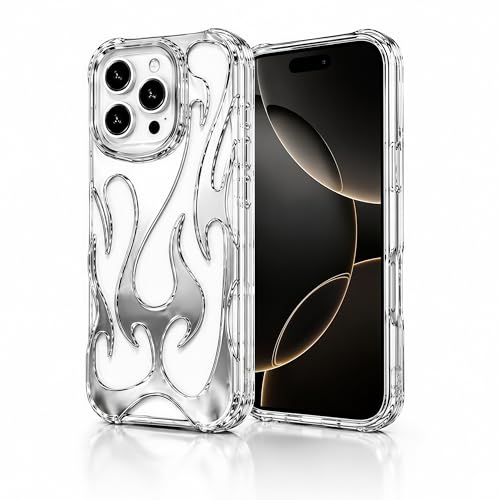 FXFOOT Fashion Flame Bumper Case for iPhone 16 [3D Luxury Electroplate Glittery] [Hollow Heat Dissipation Design] Slim Fit Shockproof Protective Soft Cover -Silver