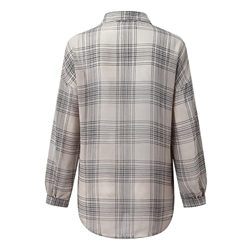 Women's Fall Color Block Plaid Flannel Shacket Jacket Button Down Shirt Coat Tops Relaxed Fit Two Buttoned Chest Pockets Long Sleeve Mid-Weight Flannel Overshirt Outerwear #TOP3