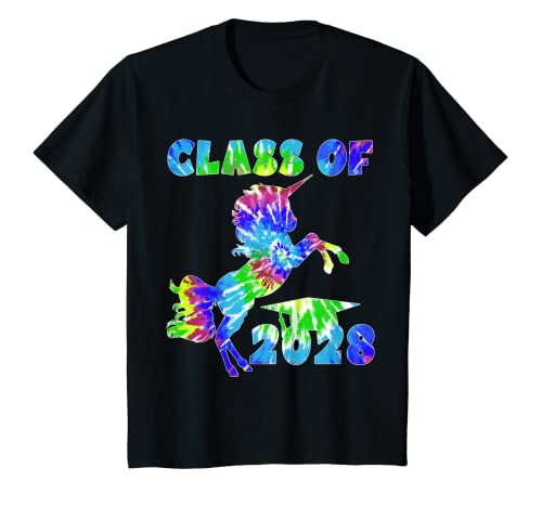 Bambino Tie-Dye Unicorno Quinto grado classe di laurea 2028 carino Maglietta