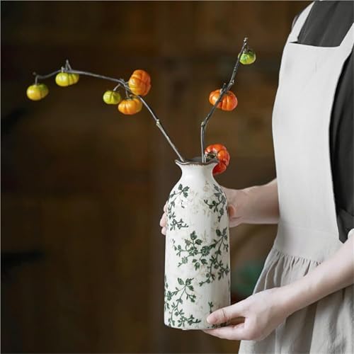 ZQB Haven Funny Plant Pots Vintage Green Flower Vase Ceramic Floral Retro Ice Cracked Chinoiserie for Home Decor Porch Decor(G3)