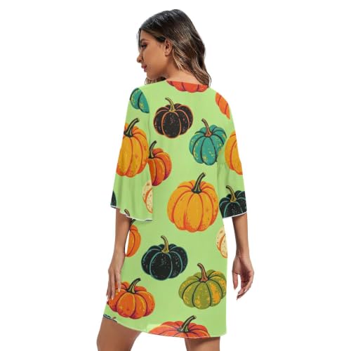 Robe courte en mousseline de soie femme col V robe d'été décontractée citrouille vintage