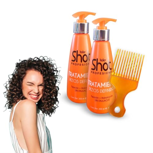 Kit Tratamiento Profesional Rizos Definidos Kolor Shot 2 Piezas 250ml c/u, Fijador y Activador de Rizos Sin Enjuague Curly Girl, Hidrata y Nutre el Cabello,...