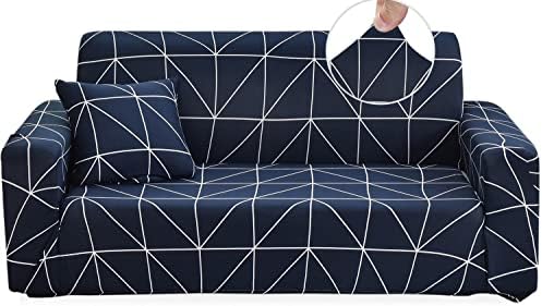 FreeBiz Sofa Covers 4 Seater Elastic Fabric Slipcovers Stretch Couch Slip Cover Plush Protector for Kids Pets Living Room Rubik's Cube Grey