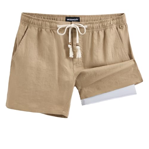 Image of MaaMgic Mens Casual Linen Shorts 5.5 Inch Elastic Waist Drawstring Summer 2 in 23 Beach Short with Pockets,Dark Khaki,L