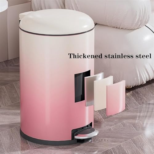 Tret-Mülleimer aus Edelstahl mit herausnehmbarem Einsatz, runder Abfalleimer mit Farbverlauf für Wohnzimmer, Schlafzimmer, Büro, Badezimmer, Deckel und Pedalbedienung, modernes Design für Zuhause und – Bild 4