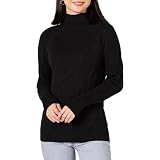 Amazon Essentials Damen Soft-Touch-Pullover mit Trichterkragen und Zopfmuster, Schwarz, M