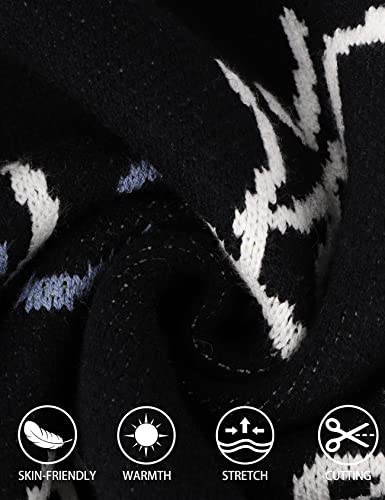 Yimoon Men's Cow Graphic Sweaters Oversize Cable Knitted Pullover Jumper(Black-L) #TOP1