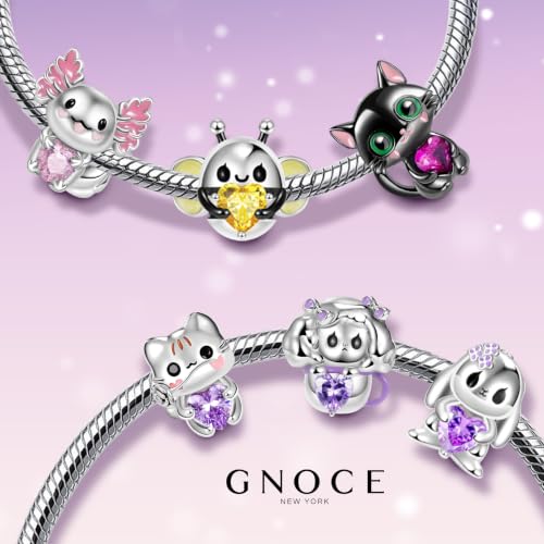 Image of GNOCE Embraces Heart Gemstone Bead Charms 925 Sterling Silver Rabbit Horse Triceratops Snake Monkey Cat Platypus Sloth Bear Pig Yak Ghost Matryoshka Doll Jewelry Gift for Women