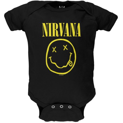 Image of Nirvana Smiley Face Logo Infant Baby Romper Snapsuit (0-6 Months)