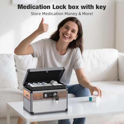 Image of Glosen Medication Lock Box with Key, 2-Layer Medicine Lock Box with Meds Tray, Portable First Aid Box with Handle & Shoulder Strap for Home, Travel(10x6.7x6.7Inch)