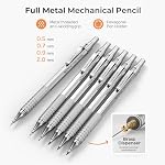 Nicpro 20PCS Crayon mécanique métallique en cuir, 0.3, 0.5, 0.7, 0.9 mm & 2mm Supports de crayons en plomb, 9 Tube (4B 2B HB 2H) Recharges de plomb(Noir & Couleurs), effacements pour dessin de dessin d'art