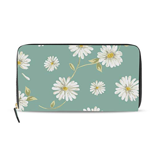 Portefeuille en cuir pour femme avec zip marguerite blanc idéal pour vos sorties et voyages