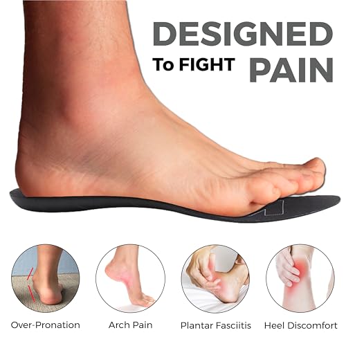Image of Ultra-Thin Plantar Fasciitis Insoles Designed for Comfort & Maximum Pain Relief, Ideal for Dress Shoes & Boots | Black (Men's 8-8.5, Women's 9.5-10)