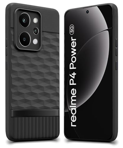 Image of WOW IMAGINE Back Cover for Realme P4 Power 5G | Realme Narzo Power 5G with Hexa Cube Design | Ultra Slim Soft Rubberised Case | Inner Velvet Fabric | Flexible Mobile Case | Camera Protection - Black