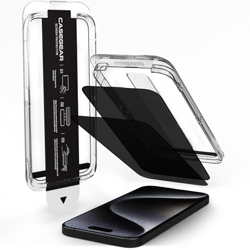 Image of CASEGEAR Privacy Screen Protector Compatible With iPhone 15 Pro Max Anti Spy Tempered Glass | Curved Edges | Case Friendly | Easy Installation Kit | Pack Of 2
