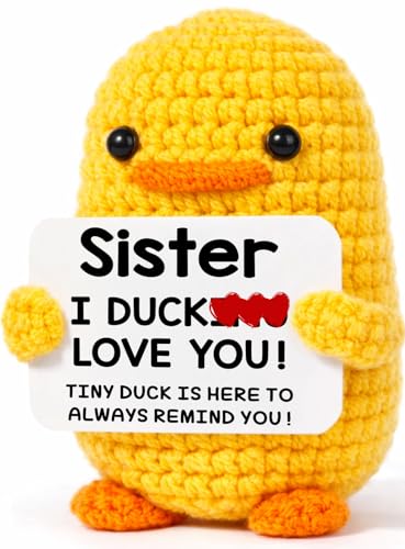 MBL Sisters Birthday Gifts from Sister - Funny Cute Small Crochet Duck Graduation Mothers Day Easter Christmas Big Sister Gift for Girls Sis Little Soul Sisters