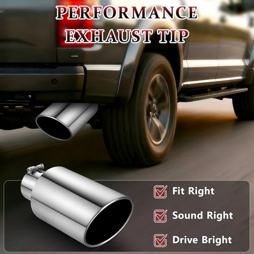 Image of Exhaust Tip 4 inch Inlet 7 inch Outlet 15 inch Long, High Performance Stainless Steel, Rustproof Polished Finish, Rolled Angle Cut, Bolt-On Diesel Tail Pipe, Universal for Car Truck