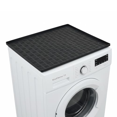 Culinavog Tapis Machine a Laver, Coussin de Machine à Laver Antidérapant, Protection de Sol avec Bords Surélevés de 2,3 cm, Pis de Protection Antidérapant pour Buanderie, Cuisine, Bains 60x60CM (Noir)