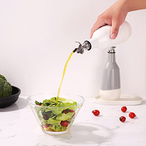 Molimoli Oil And Vinegar Dispenser, Ceramic Bottle Dispenser For Kitchen, Ceramic Olive Oil Bottle. Oil Bottles For Kitchen, 450Ml/15.2Oz | Set Of 2 - White #TOP6