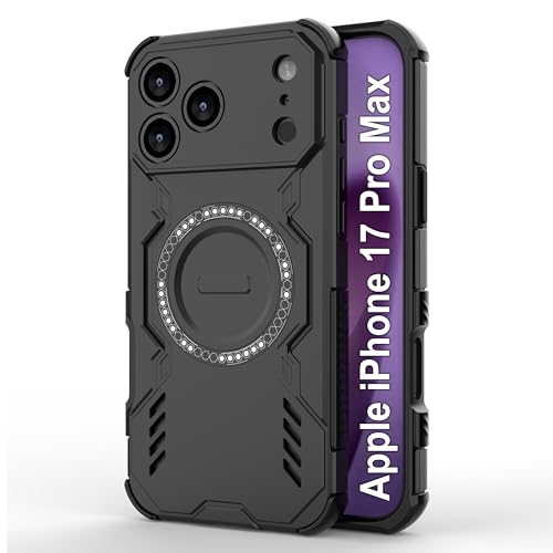 Image of amazon basics Back Case Cover for iPhone 17 Pro Max | Magnetic Case with Built-in Metal Ring | Supports Mag-Safe Charger, Wallet & Car Mount | Shockproof Hybrid PC + TPU | Black