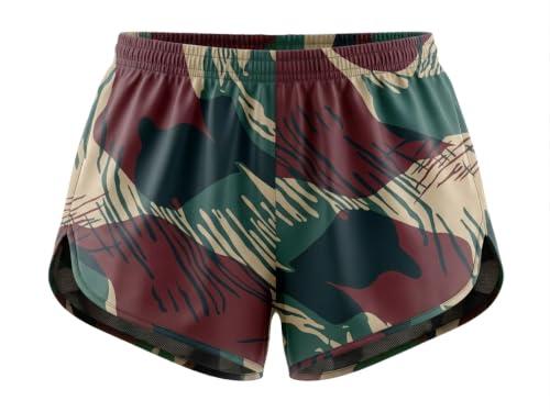 SHEPDEF Men's 2.25" Camo Ranger PT Silkies Workout Shorts with Liner (US, Alpha, Large, Regular, Short, Rhodesian Brushstroke)