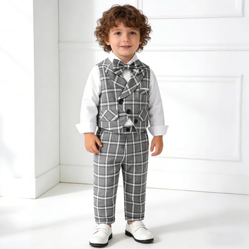 Image of Volunboy Toddler Suit Boys Formal Wedding Guest Dress Outfit | graduation dress clothes, gentleman ring bearer bowtie outfit, back-to-school pants set, birthday photoshoot dressy outfit