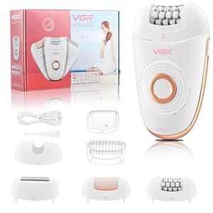 VGR 739 3-in-1 Epilierer Damen, Kabellos IPX4 Wasserdichtes Epiliergerät mit Rasierer und Hornhautentfernerkopf, 2 Geschwindigkeiten & LED Licht, USB Wiederaufladbarer Epilierer für Gesicht und Körper