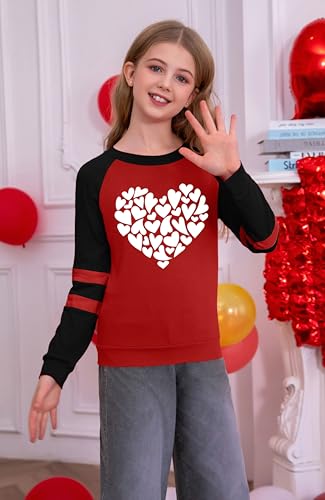 Image of Ithalt Kids Valentine Shirt Girls Valentines Shirts Cute Heart Graphic Long Sleeve Tee Tops 4-14y