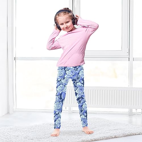 Blue Rose Flower Pattern Floral Plant Girls Leggings Dance Running Workout Yoga Pants4