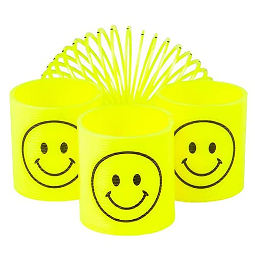 The Dreidel Company Smile Face Coil Spring, Bright Neon Yellow Happy Faces Magic Springy Toy for Kids, Party Favor, 1.4" Inches (35MM) (48-Pack)