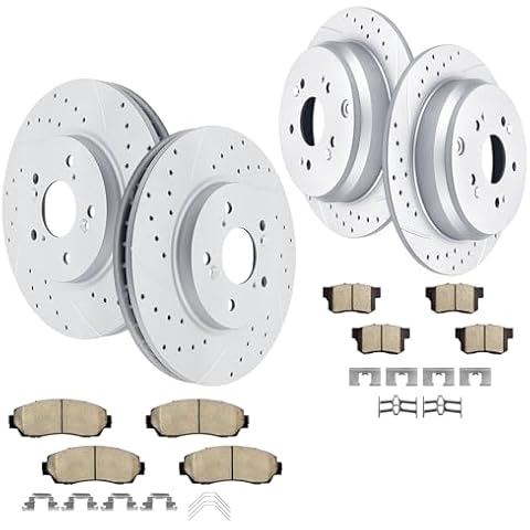 Acinoparts Front and Rear Drilled and Slotted Brake Rotors Ceramic Brake Pads Brake Kit Suitable for Honda CR-V 2007-2011, CR-V (AWD Models ONLY) 2012-2016, RDX (FWD Models ONLY) 2010-2012 Cover