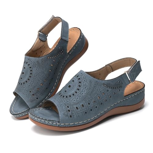 Orthopedic Sandals for Women Dressy Casual Peep Toe Low Heel Sandals Ankle Strap Hollow Out Platform Wedge Sandal Slip On Shoes2