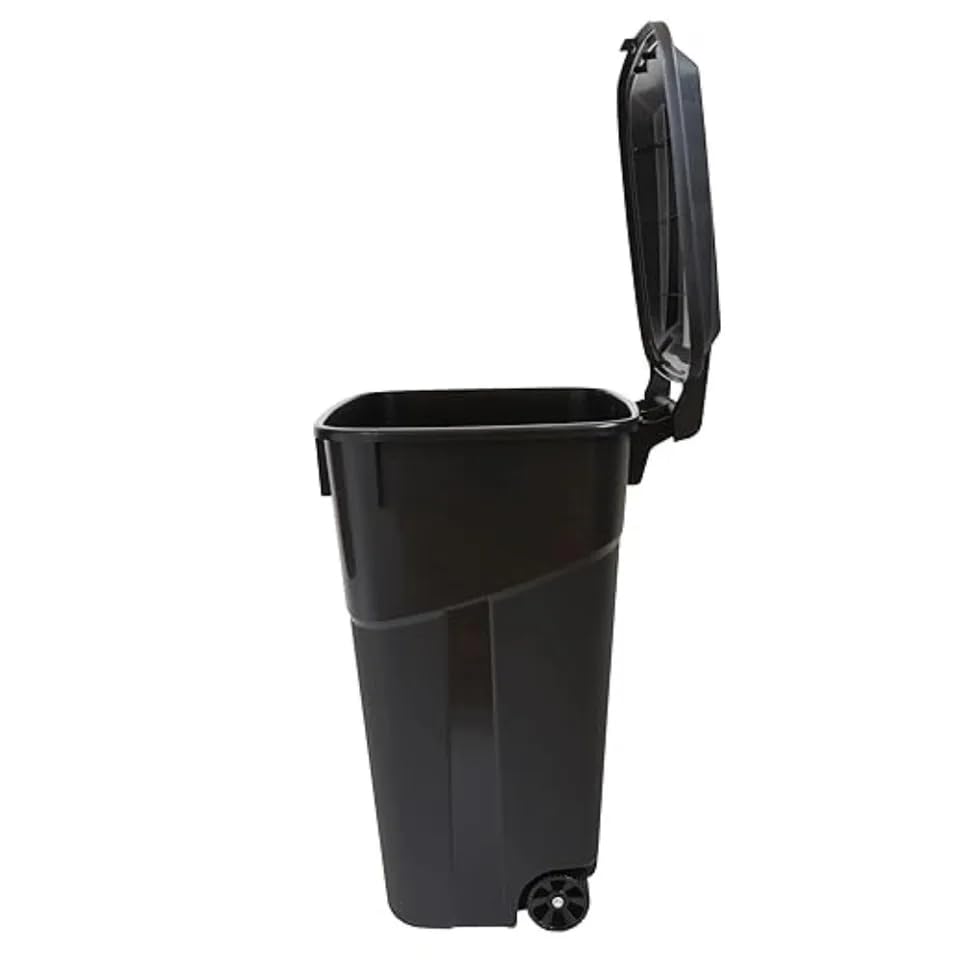 32 Gallon Wheeled Heavy Duty Plastic Garbage Can with Attached Lid – Smooth-Rolling Wheels, Reinforced Base for Patio, Garage, Yard & Indoor Use