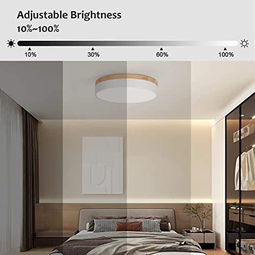 Woknos Modern Dimmable Led Close To Ceiling Light Minimalist Wood Oak Flush Mount Ceiling Light Fixture With Lampshade For Bedroom Living Room Bathroom Laundry Room (White-Dimmable, 11.8''/30Cm) #TOP1